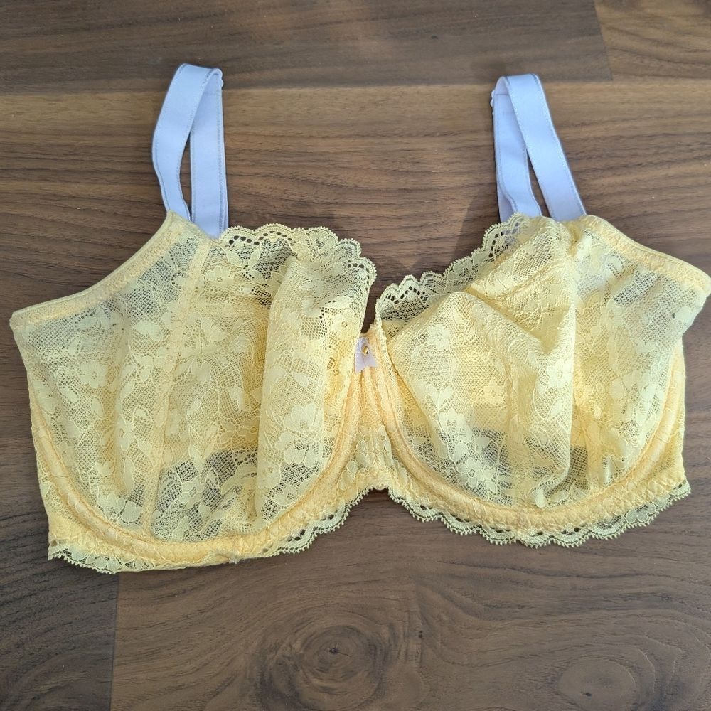 FREYA Offbeat Side Support Bra In Lemon Fizz Size US 32J Yellow Bralette Lace - Picture 2 of 3